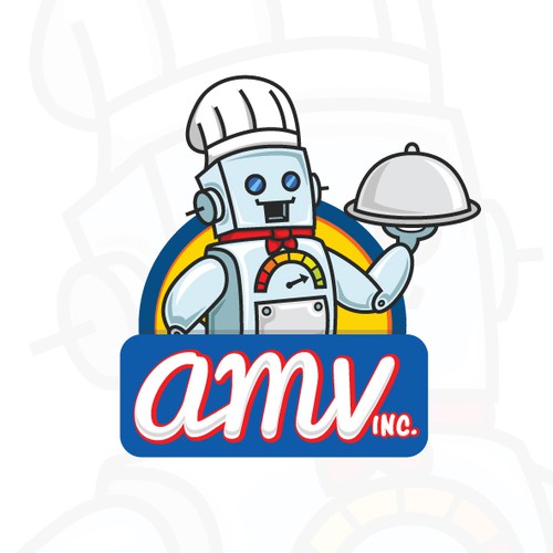 Cartoon Food Robot Logo of AMV inc