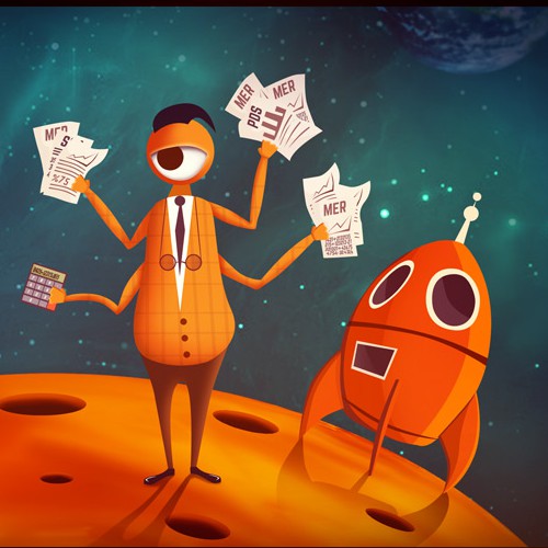 Create a space/martian themed cartoon image for our blog theme!