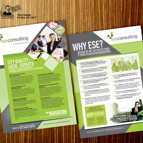 Design a modern, funky, dynamic, professional brochure for a successful boutique recruitment agency