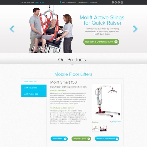Landing page for Hospital Patient lifting equipment