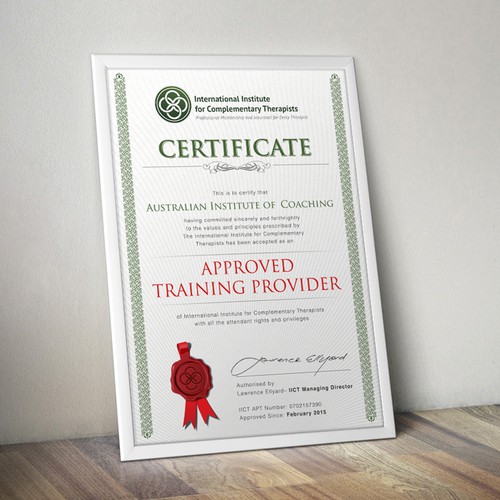 Membership Certificate and professional Seal design for natural therapists association