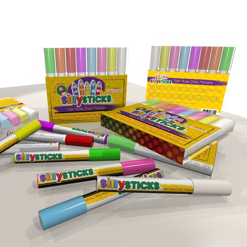 Create a playful and fun package for our chalk markers Silly Sitcks
