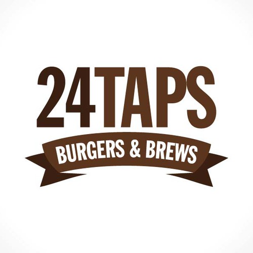 simple design, round, beer barrel end, "24Taps, Burgers & Brews"