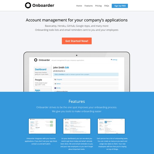 Onboarder landing page