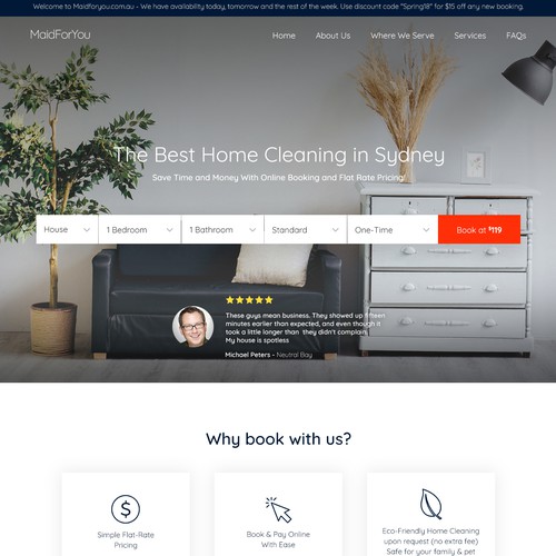 Landing page design for MaidForYou