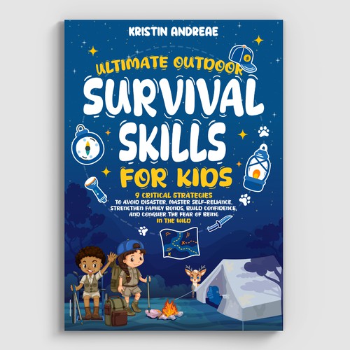  Book cover design, survival skills for kids concept
