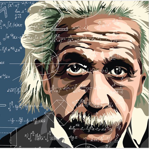 Einstein's portrait in the style of pop art, vector graphics