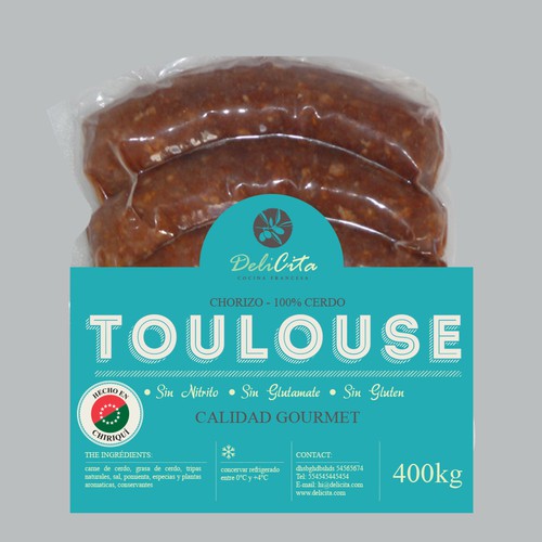 Eye-catching front label for our gourmet sausages