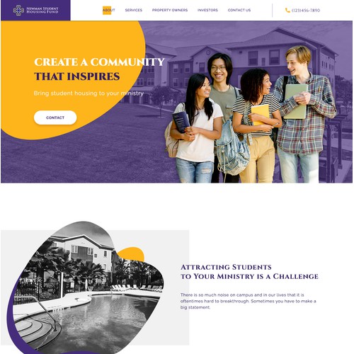 Home Page design concept for Newman Student Housing Fund