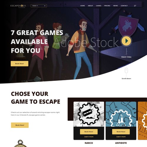 Redesign of a game escape room homepage