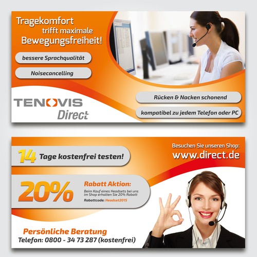 Erstellt einen Beilagenflyer, der den Komfort eines Headsets im Büro hervorhebt