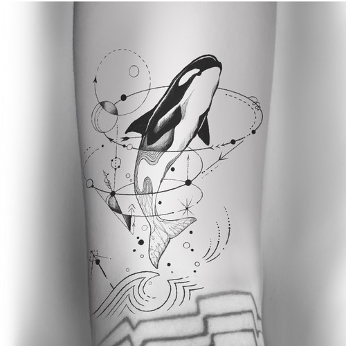 Geometric minimal orca tattoo
