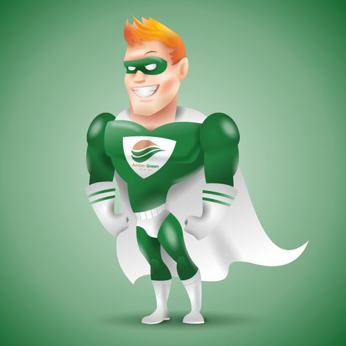 Create the superhero character AmberGreen Man to fight big business and energy price injustice