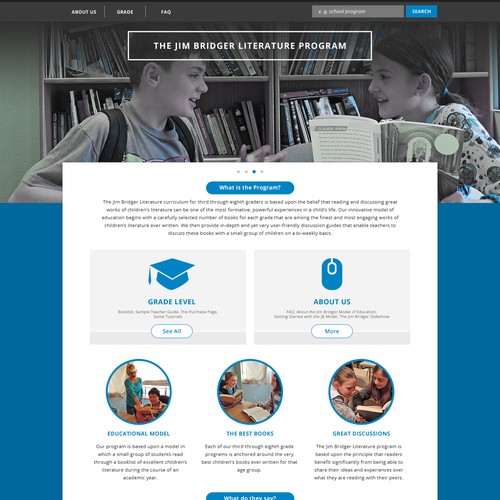 Design the winning home page for a new website marketing children's literature curriculum.