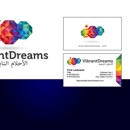 Create the next logo and business card for Vibrant Dreams