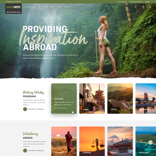 Website design concept for a travel company