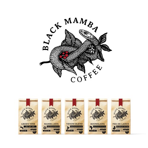 Logo and Label design for Black Mamba Coffee