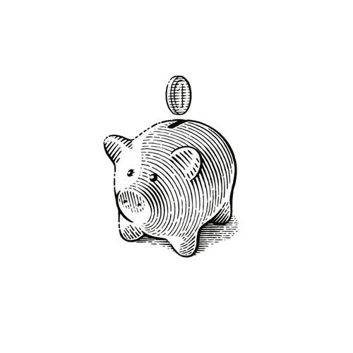 Piggy bank and a coin