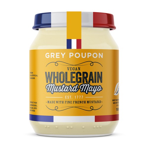 Label design for Grey Poupon Vegan Mustard Mayo