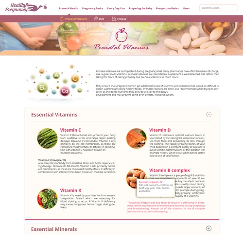 Inner page design for HealthyPregnancy blog website