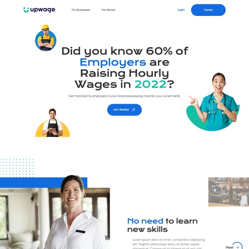 Landing page for Upwage