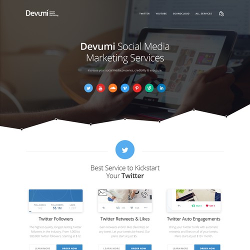 A social media marketing landing page