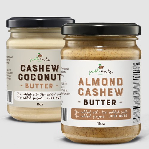 Product label for a range of natural nut butters