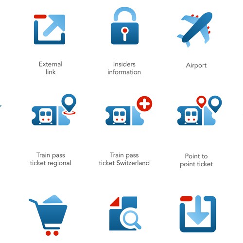 31 attractive icons for our Swiss travel website