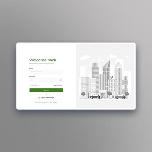 Login screen for website