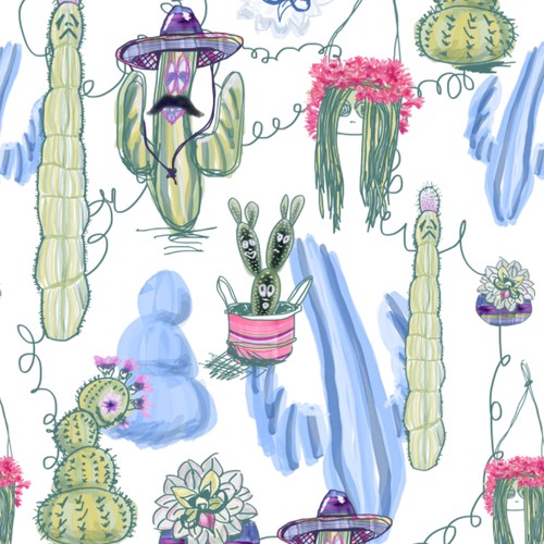 'Cactus In The Night' textile design