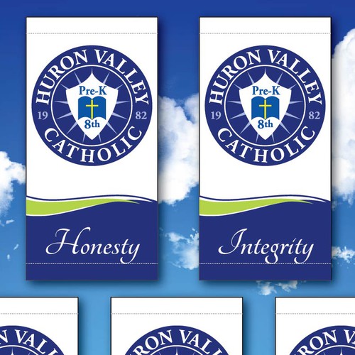 Light pole banner design for Catholic school.