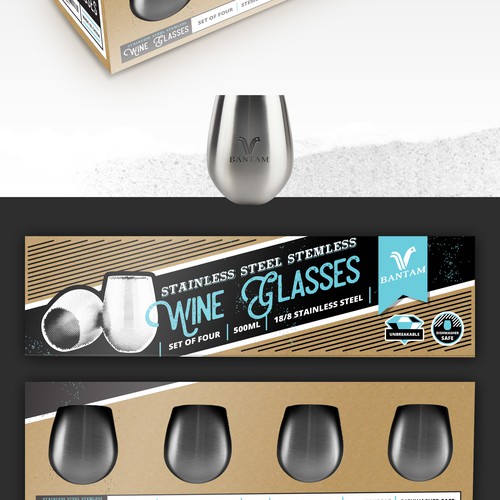 Design vintage modern packaging for stainless steel stemless wine glasses