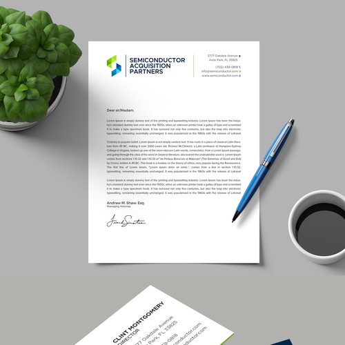 Business card and letterhead design.