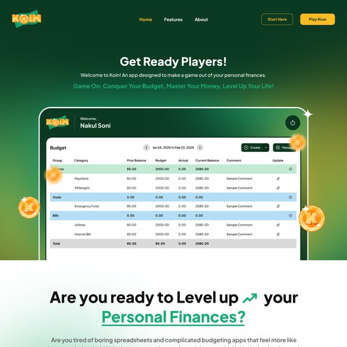 Landing page concept for Koin App