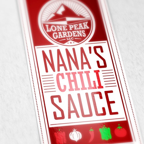 Create a classic logo for Lone Peak Gardens, LLC Nana's Chili Sauce