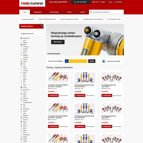 Design for webshop in automotive parts