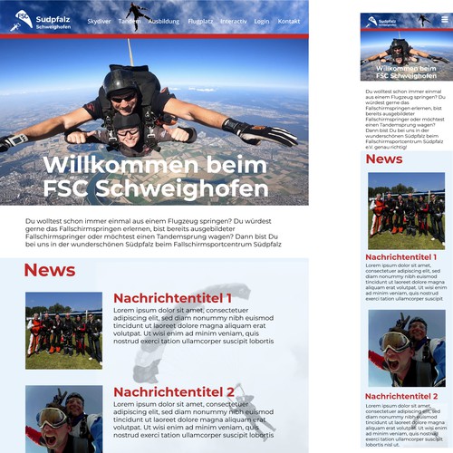 Web page design for a skydiving club
