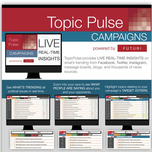 Create sales one sheet for TopicPulse Campaigns - social media intelligence for politicians