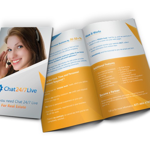 Create a simple, modern elegant Chat 24/7 Live Brochure marketed to thousands of businesses