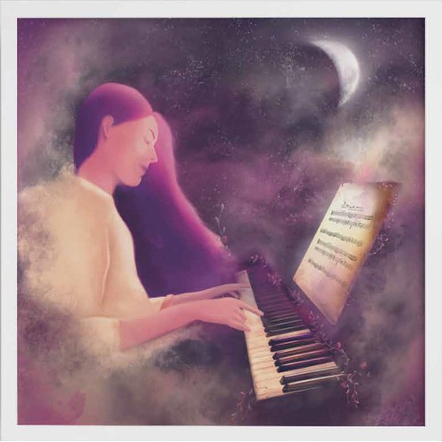 Portrait illustration of girl playing piano 