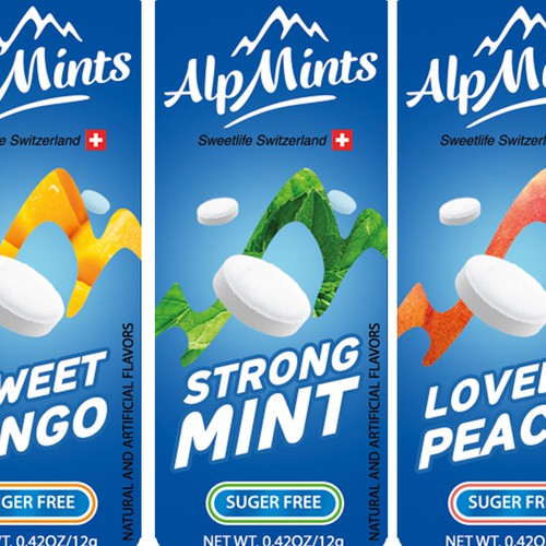 Eye catching label for the Swiss brand mints