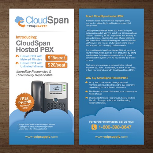 Promotional Flyer for Hosted PBX with Free Phone Giveaway