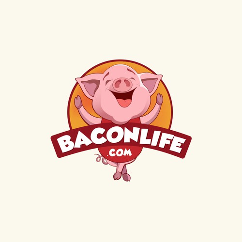 Cartoony pig character for bacon preparing business.