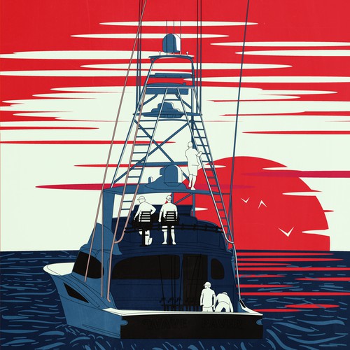 Fishing Boat in Sunset Illustration 