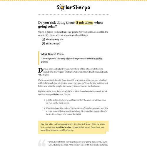 Design solar guide landing-page that will reach hundreds of thousands