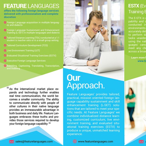 Create a marketing brochure for Adult Learning Language School