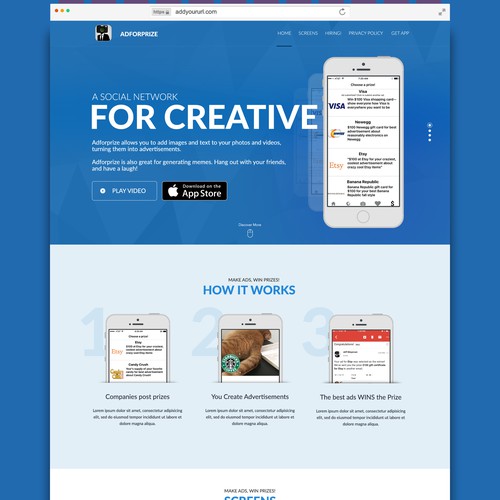 Creative landing page for an app