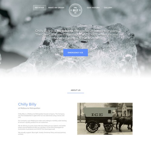 landing page design for ice company
