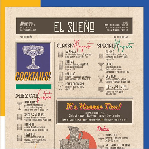 Vintage, Fun Menu for a Vibrant Mexican Restaurant