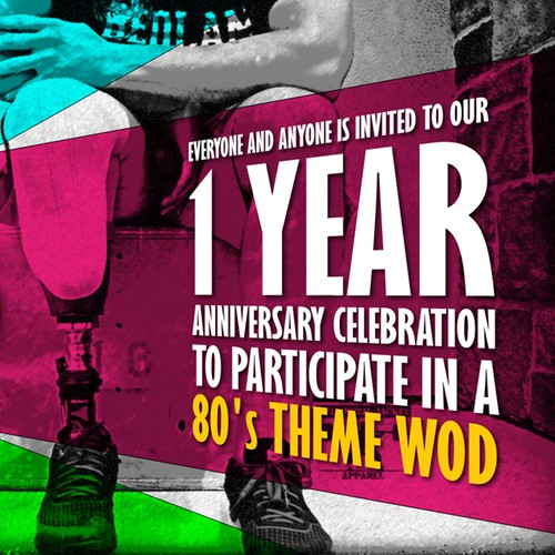 Create a flyer for Helios CrossFit 1 Year Anniversary Community WOD